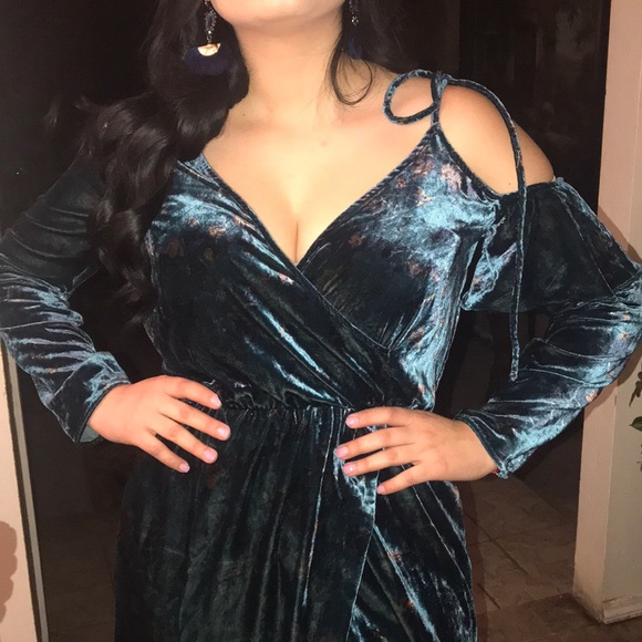 Zara emerald floral velvet dress - Picture 6 of 8